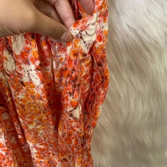 Madewell Orange Floral Print Lace Fit & Flare Mini Dress - Picture 6 of 7